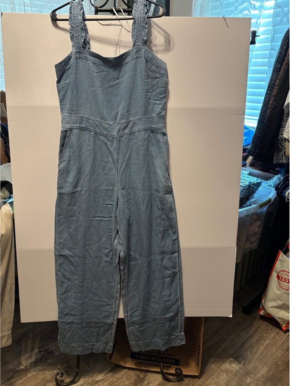 LOFT chambray sleeveless wide leg jumpsuit
